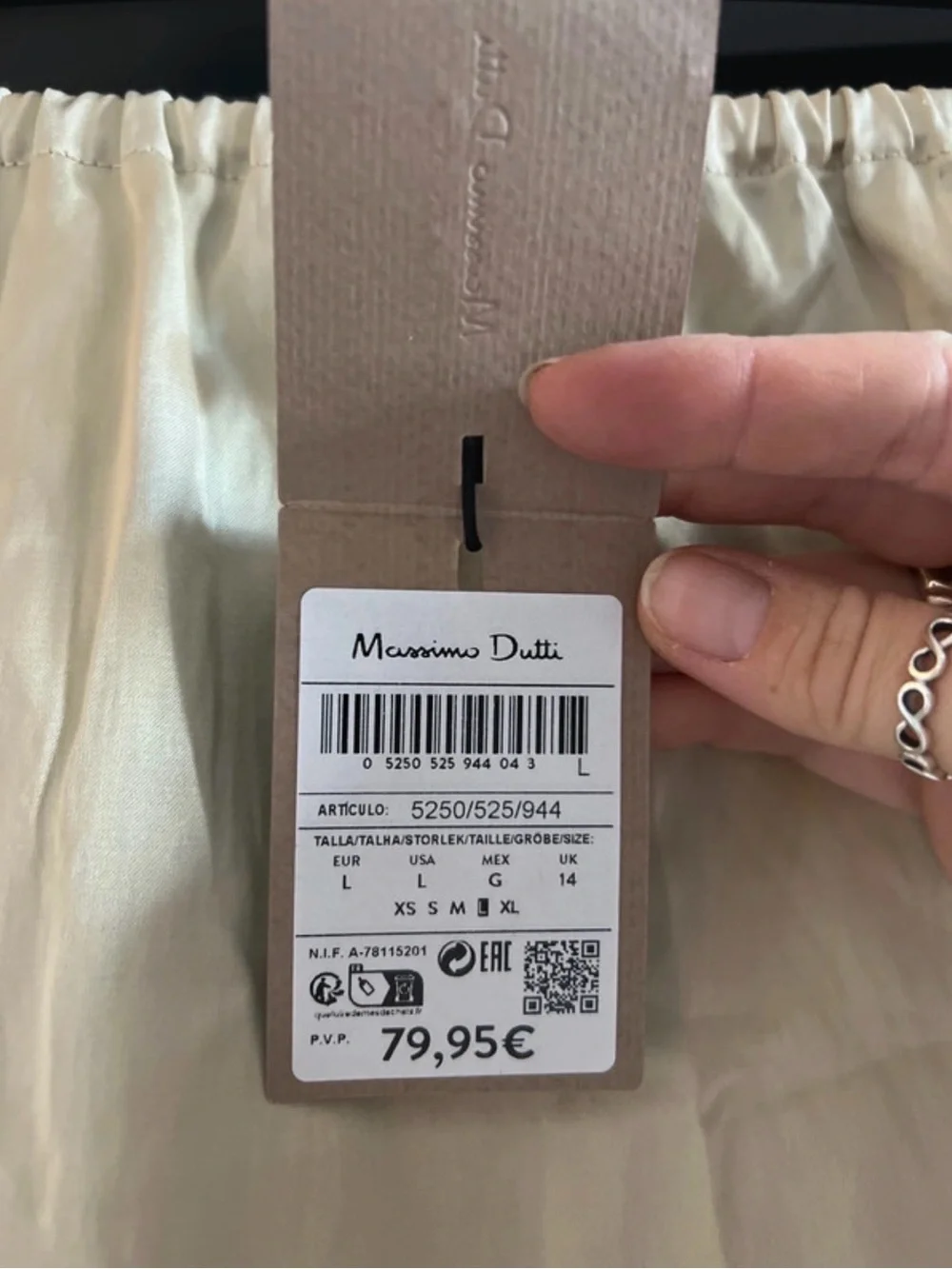 Massimo Dutti - Elegant Cream Satin Midi Skirt - Women Size L